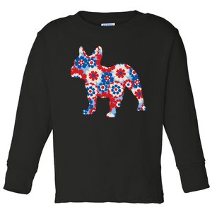 French Bulldog Americana Floral Toddler Long Sleeve Shirt