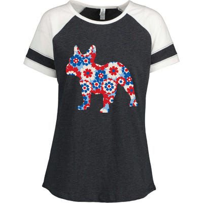 French Bulldog Americana Floral Enza Ladies Jersey Colorblock Tee