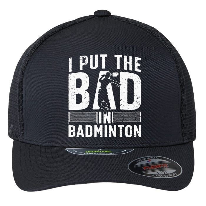 Funny Badminton Art For Men Women Shuttlecock Sport Player Flexfit Unipanel Trucker Cap