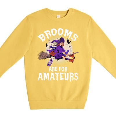 Funny Brooms Are For Amateurs Witch And Moon Cool Gift Premium Crewneck Sweatshirt