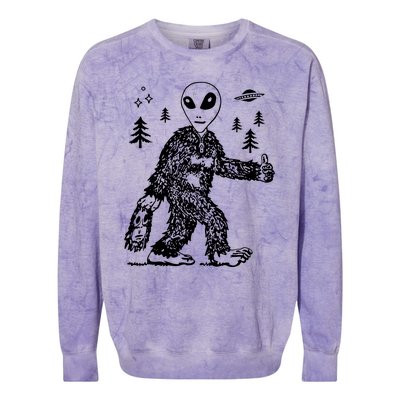 Funny Bigfoot Alien UFO Sasquatch Men Women Gifts Colorblast Crewneck Sweatshirt