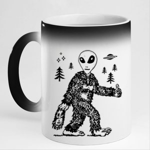 Funny Bigfoot Alien UFO Sasquatch Men Women Gifts 11oz Black Color Changing Mug