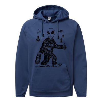 Funny Bigfoot Alien UFO Sasquatch Men Women Gifts Performance Fleece Hoodie