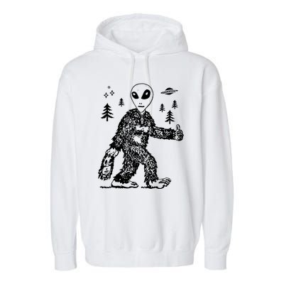 Funny Bigfoot Alien UFO Sasquatch Men Women Gifts Garment-Dyed Fleece Hoodie