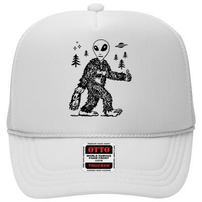 Funny Bigfoot Alien UFO Sasquatch Men Women Gifts High Crown Mesh Back Trucker Hat