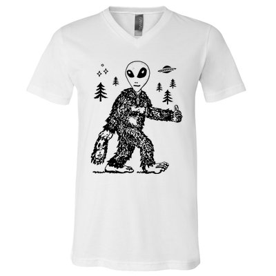 Funny Bigfoot Alien UFO Sasquatch Men Women Gifts V-Neck T-Shirt