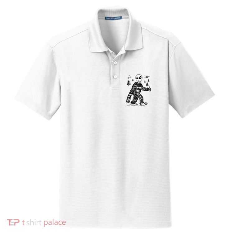 Funny Bigfoot Alien UFO Sasquatch Men Women Gifts Dry Zone Grid Polo
