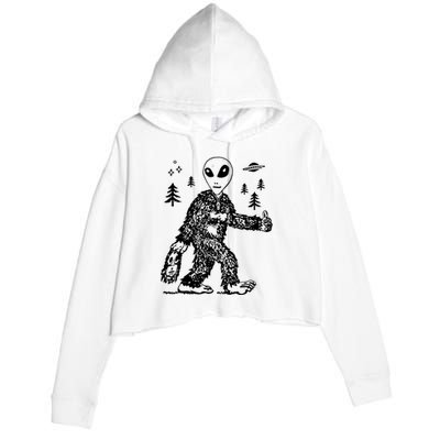 Funny Bigfoot Alien UFO Sasquatch Men Women Gifts Crop Fleece Hoodie