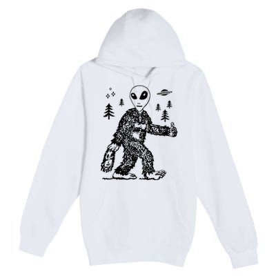 Funny Bigfoot Alien UFO Sasquatch Men Women Gifts Premium Pullover Hoodie