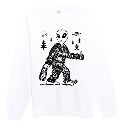 Funny Bigfoot Alien UFO Sasquatch Men Women Gifts Premium Crewneck Sweatshirt