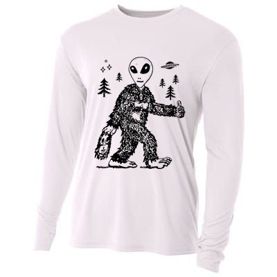 Funny Bigfoot Alien UFO Sasquatch Men Women Gifts Cooling Performance Long Sleeve Crew