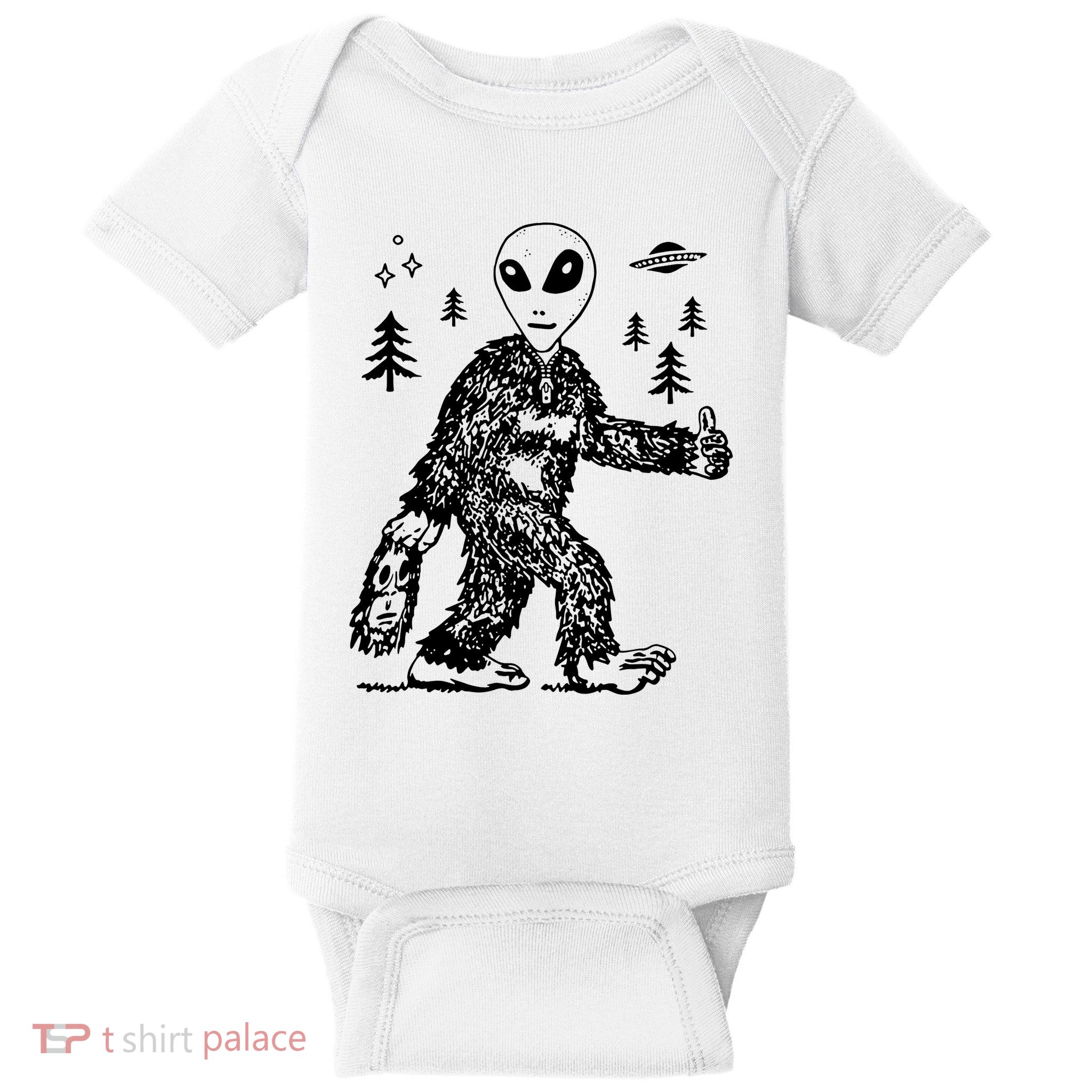 Funny Bigfoot Alien UFO Sasquatch Men Women Gifts Baby Bodysuit