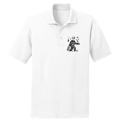 Funny Bigfoot Alien UFO Sasquatch Men Women Gifts PosiCharge RacerMesh Polo