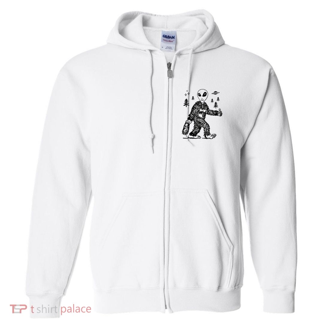 Funny Bigfoot Alien UFO Sasquatch Men Women Gifts Full Zip Hoodie