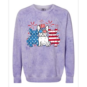 French Bulldog American Flag Fireworks 4th Of July Dog Lover Colorblast Crewneck Sweatshirt