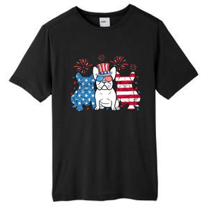 French Bulldog American Flag Fireworks 4th Of July Dog Lover Tall Fusion ChromaSoft Performance T-Shirt