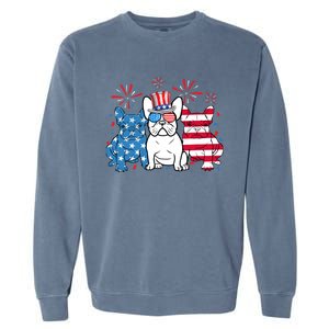 French Bulldog American Flag Fireworks 4th Of July Dog Lover Garment-Dyed Sweatshirt