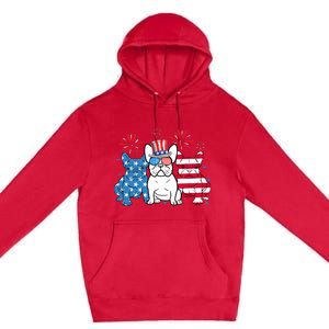 French Bulldog American Flag Fireworks 4th Of July Dog Lover Premium Pullover Hoodie