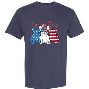 French Bulldog American Flag Fireworks 4th Of July Dog Lover Garment-Dyed Heavyweight T-Shirt