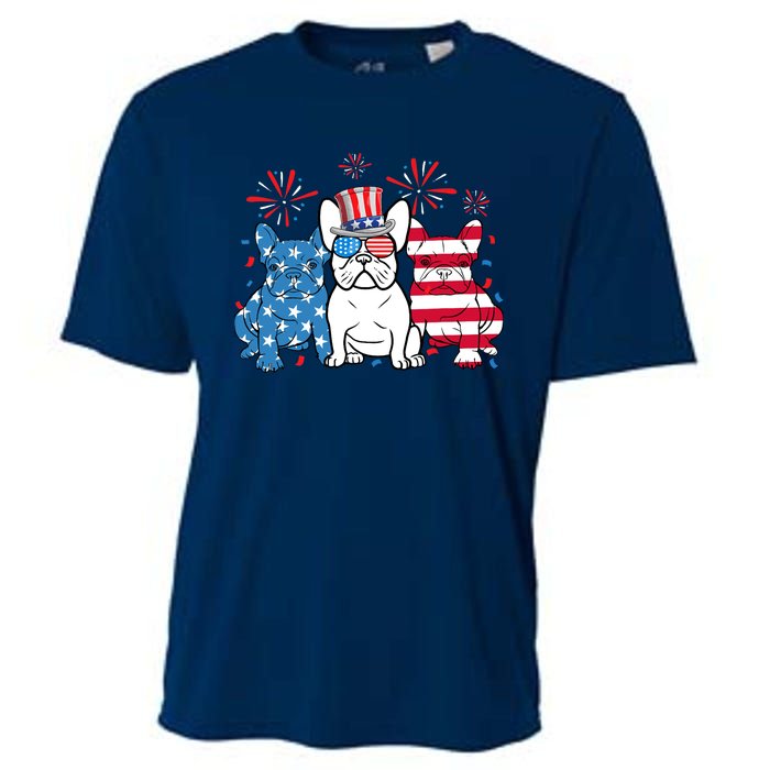 French Bulldog American Flag Fireworks 4th Of July Dog Lover Cooling Performance Crew T-Shirt