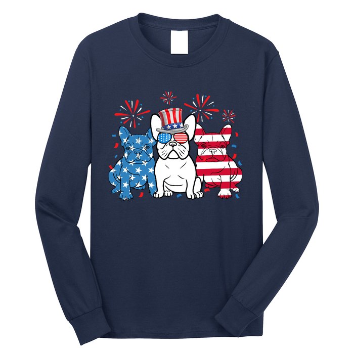 French Bulldog American Flag Fireworks 4th Of July Dog Lover Long Sleeve Shirt