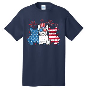 French Bulldog American Flag Fireworks 4th Of July Dog Lover Tall T-Shirt