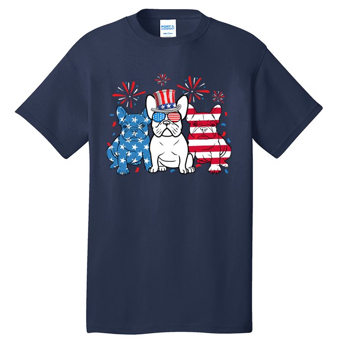 French Bulldog American Flag Fireworks 4th Of July Dog Lover Tall T-Shirt