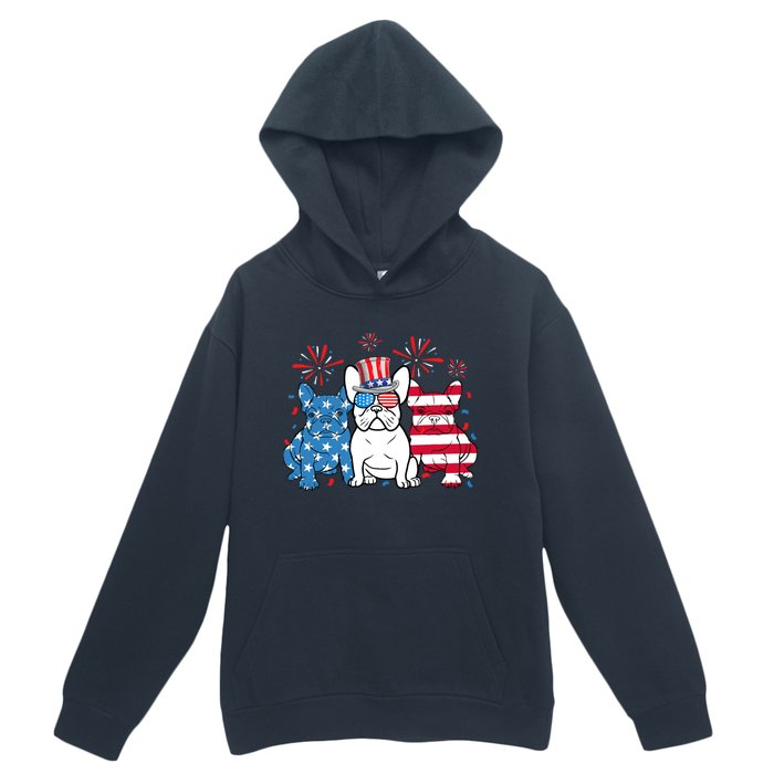 French Bulldog American Flag Fireworks 4th Of July Dog Lover Urban Pullover Hoodie