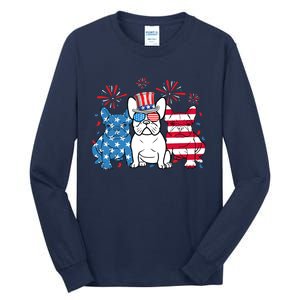 French Bulldog American Flag Fireworks 4th Of July Dog Lover Tall Long Sleeve T-Shirt