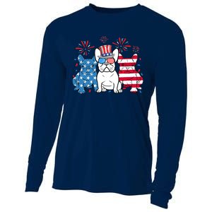 French Bulldog American Flag Fireworks 4th Of July Dog Lover Cooling Performance Long Sleeve Crew