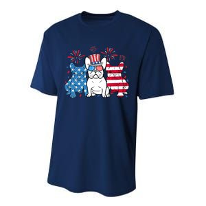 French Bulldog American Flag Fireworks 4th Of July Dog Lover Performance Sprint T-Shirt