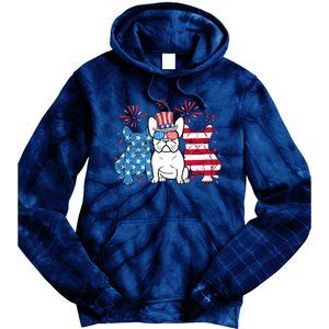 French Bulldog American Flag Fireworks 4th Of July Dog Lover Tie Dye Hoodie