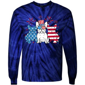 French Bulldog American Flag Fireworks 4th Of July Dog Lover Tie-Dye Long Sleeve Shirt