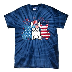 French Bulldog American Flag Fireworks 4th Of July Dog Lover Tie-Dye T-Shirt