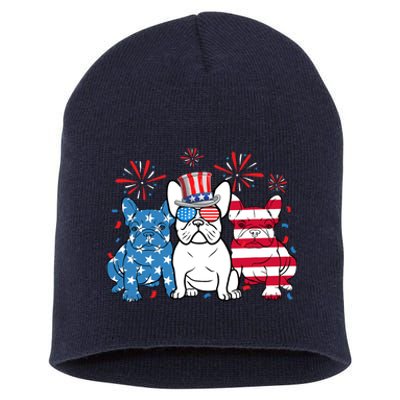 French Bulldog American Flag Fireworks 4th Of July Dog Lover Short Acrylic Beanie