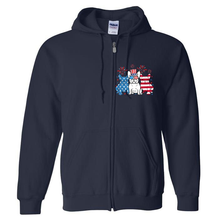 French Bulldog American Flag Fireworks 4th Of July Dog Lover Full Zip Hoodie