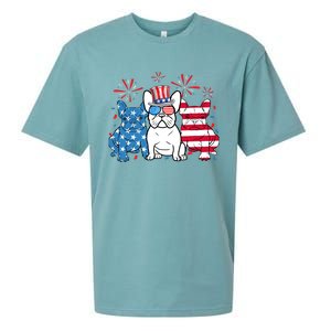 French Bulldog American Flag Fireworks 4th Of July Dog Lover Sueded Cloud Jersey T-Shirt