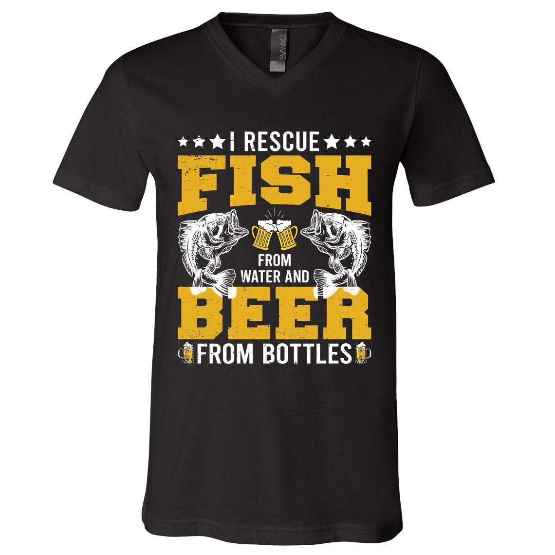 Funny Beer And Fish V-Neck T-Shirt