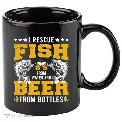 Funny Beer And Fish 11oz C Handle Ceramic Mug