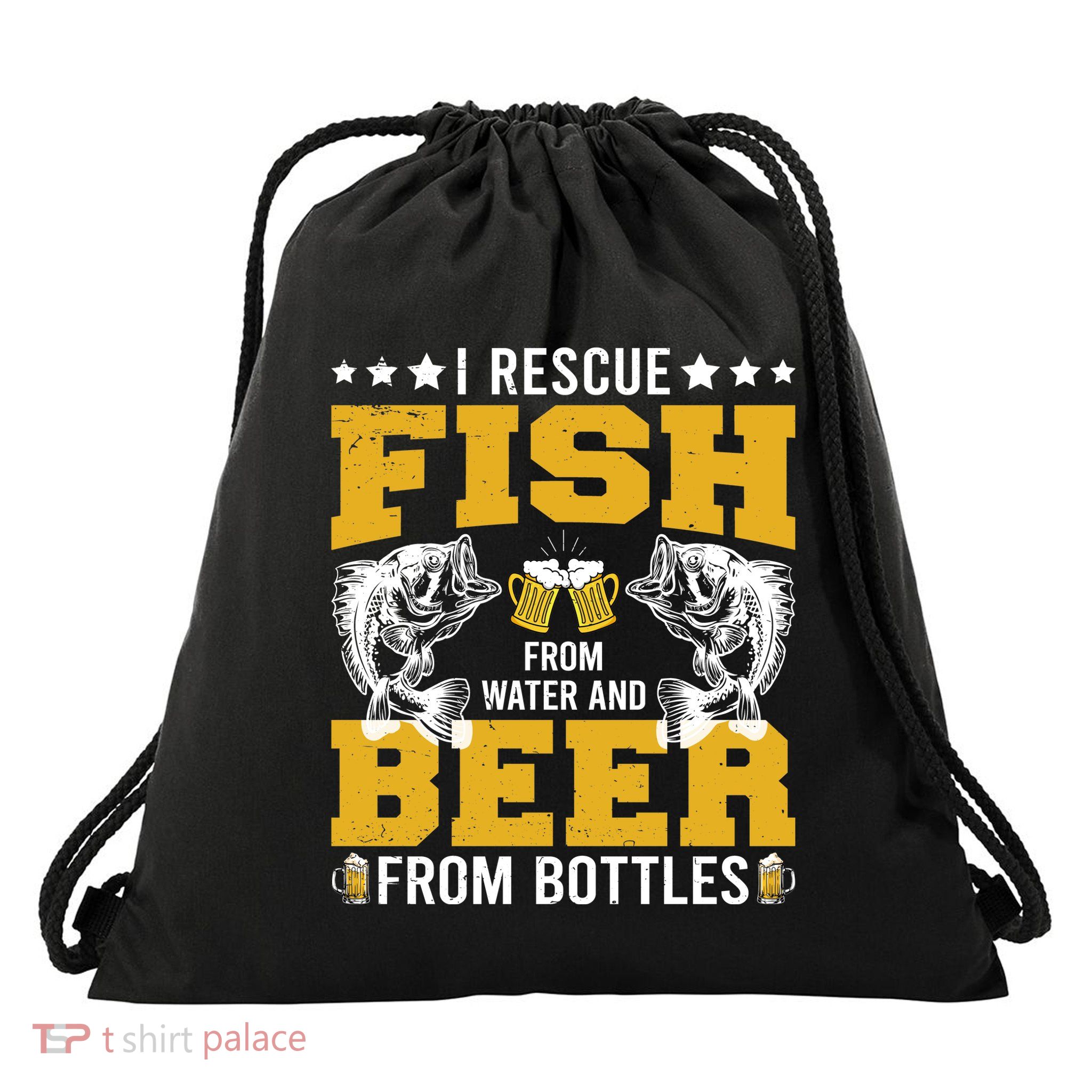 Funny Beer And Fish Drawstring Bag