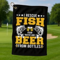 Funny Beer And Fish Golf Towel