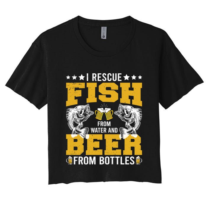 Funny Beer And Fish Women's Crop Top Tee