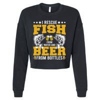 Funny Beer And Fish Cropped Pullover Crew