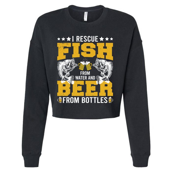 Funny Beer And Fish Cropped Pullover Crew
