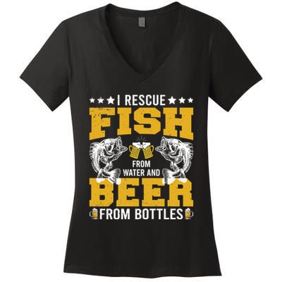 Funny Beer And Fish Women's V-Neck T-Shirt