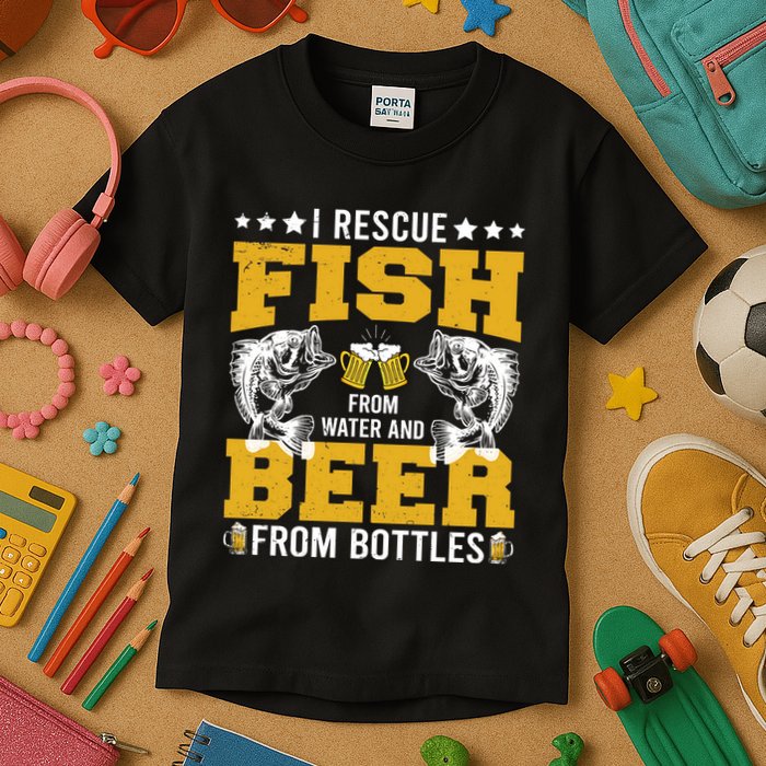 Funny Beer And Fish Kids T-Shirt