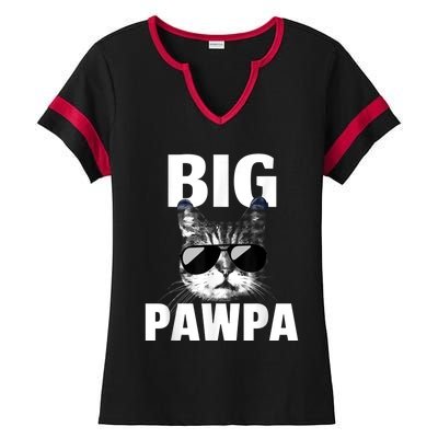 Funny Black And White Cat Kitten Big Pawpa Ladies Halftime Notch Neck Tee