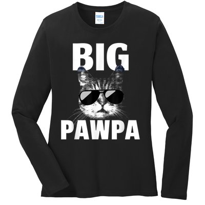 Funny Black And White Cat Kitten Big Pawpa Ladies Long Sleeve Shirt