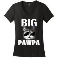 Funny Black And White Cat Kitten Big Pawpa Women's V-Neck T-Shirt