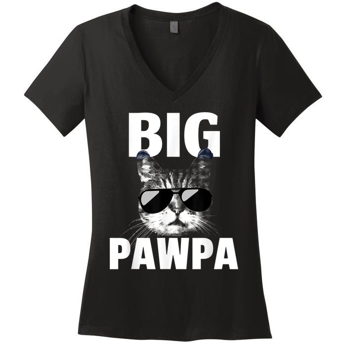 Funny Black And White Cat Kitten Big Pawpa Women's V-Neck T-Shirt